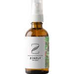 bräunliche Sprayflasche von ZIMPLY NATURAL mit firmeneigenem Logo in weiß mit floralem Druck und Logo